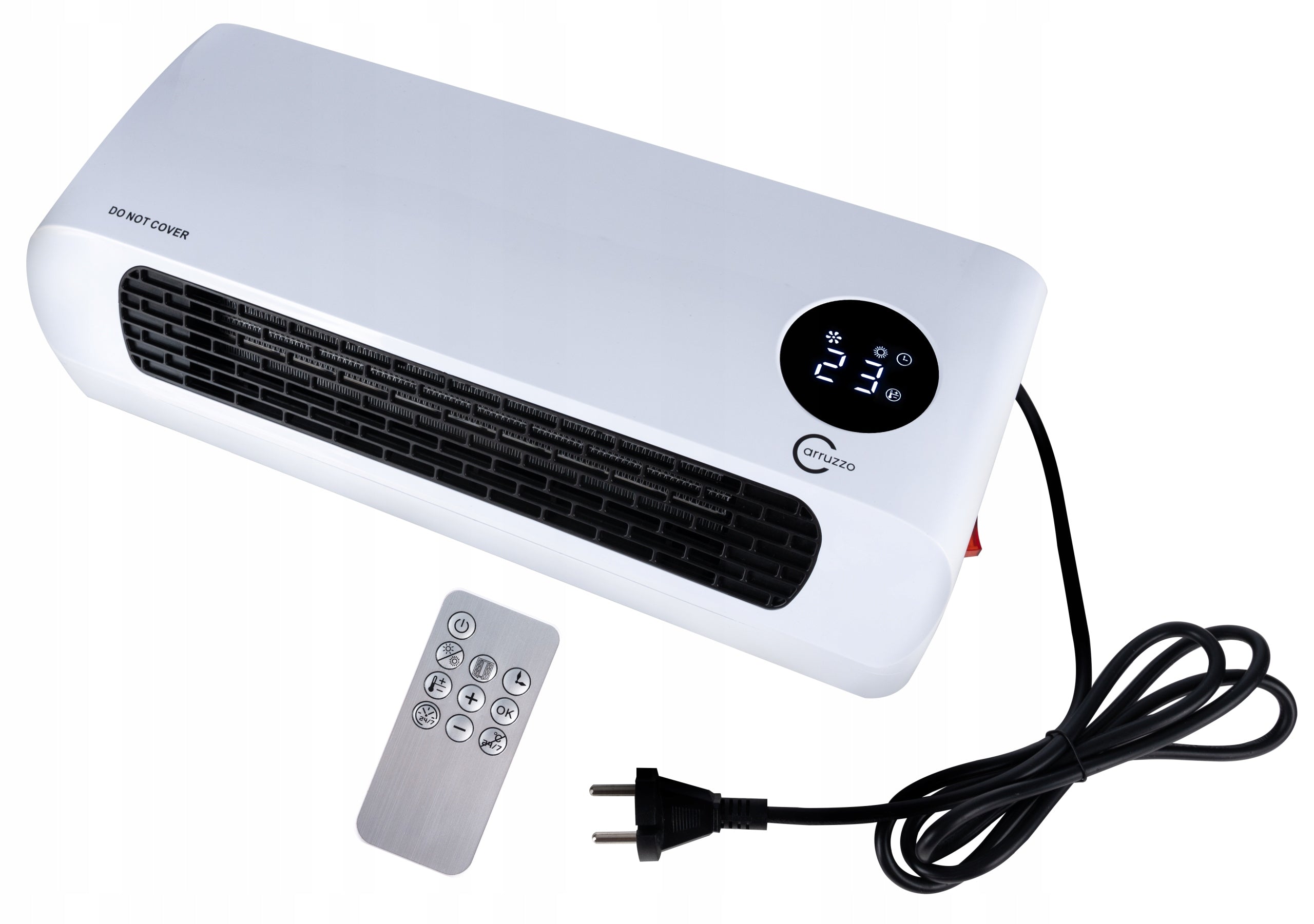 Aeroterma de perete, 2000W, telecomanda, timer, display LED, reglare flux, alb