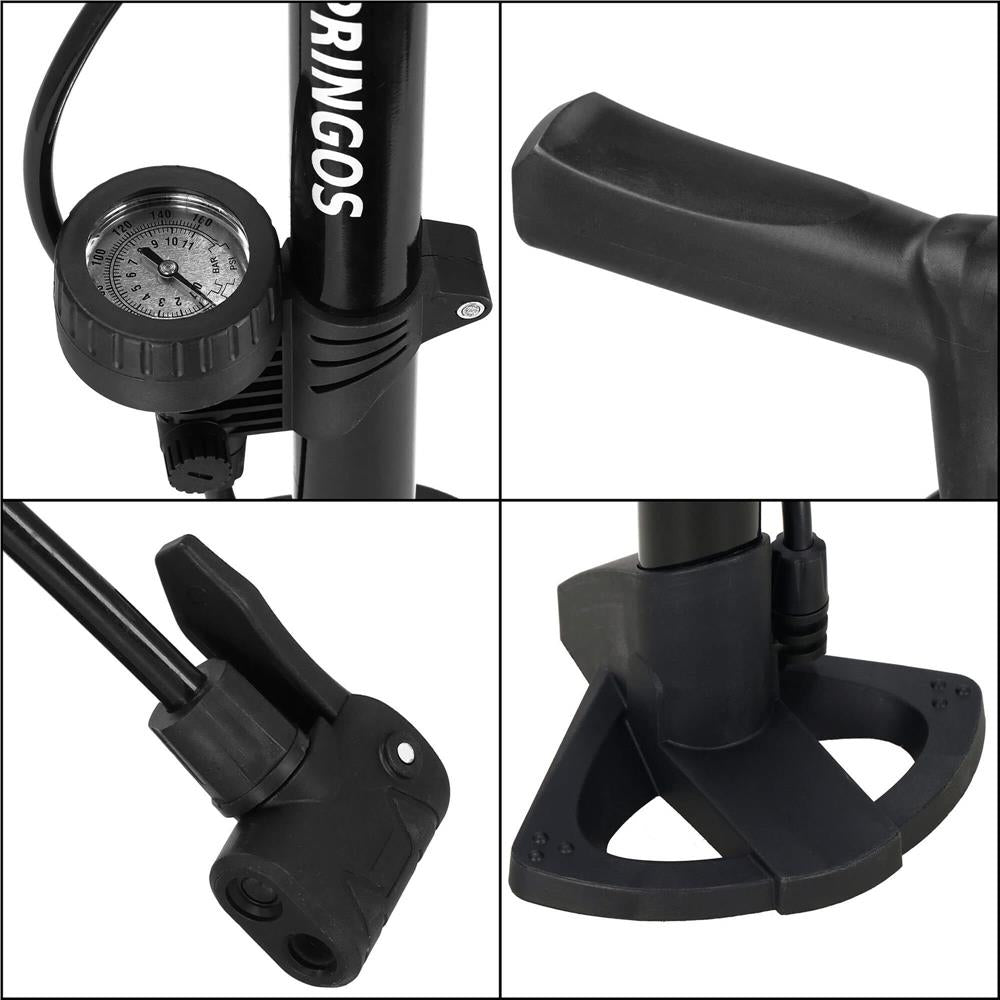 Pompa bicicleta cu manometru, accesorii umflare mingi si articole gonflabile, 160PSI, aluminiu, 60cm