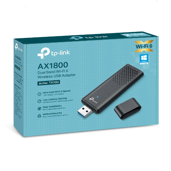 ADAPTOR RETEA TP-LINK AX1800, extern wireless 2.4 GHz | 5 GHz, USB 3.0, 1800 Mbps, WI-FI 6, antena interna x 2, "Archer TX20U"