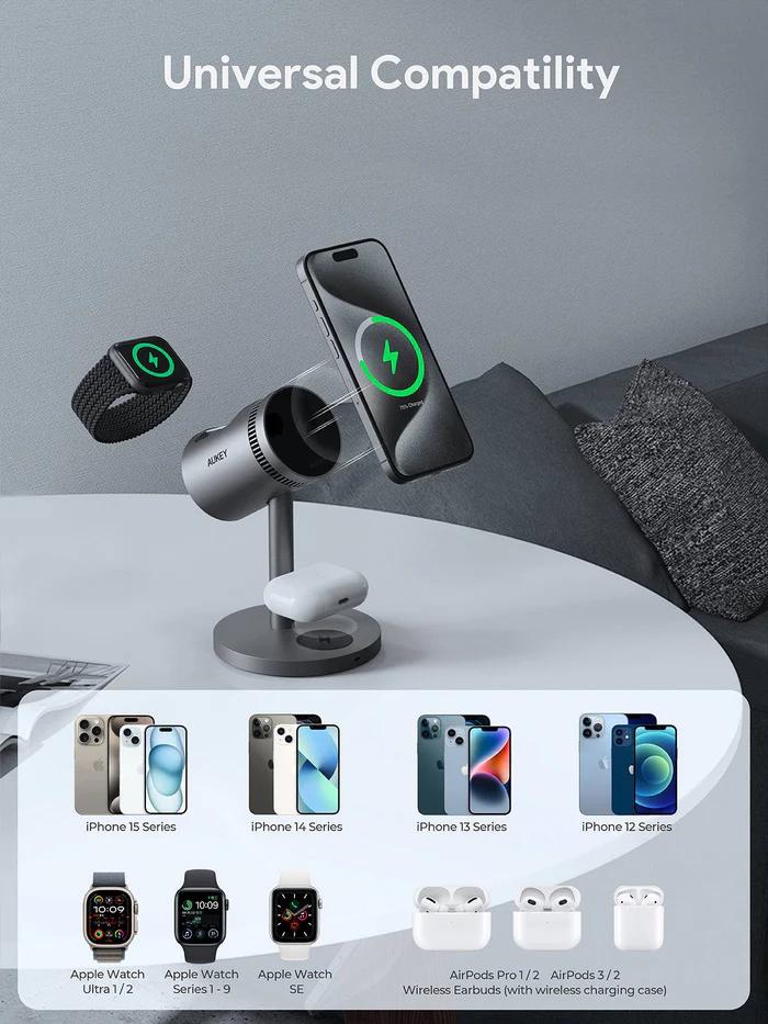 Statie de incarcare wireless Aukey, LC-MC311, 15W, fast charge, 1 x USB-C, negru, "LLTSEUN1049280" - 689323787418