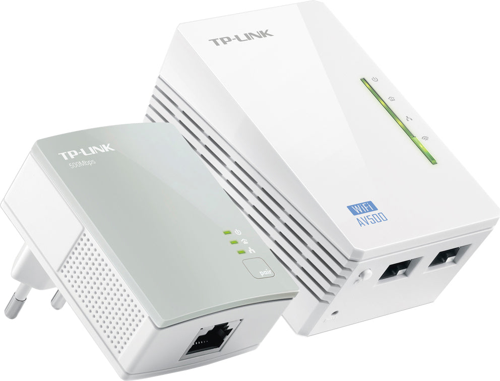 KIT ADAPTOR POWERLINE TP-LINK tehnologie AV, AV600, pana la 300Mbps, 2 porturi 10/100Mbps, wireless 300Mbps, compus din TL-WPA4220 &amp; TL-PA4010 "TL-WPA4220KIT"