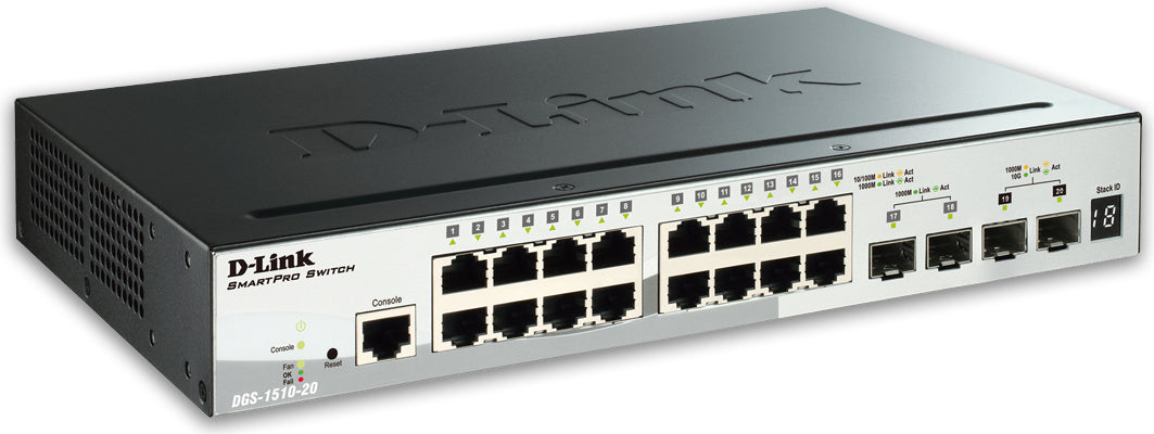 SWITCH D-Link SMART 16 porturi Gigabit. + 2 porturi SFP + 2 porturi 10G SFP+, carcasa metalica, rackabil, 