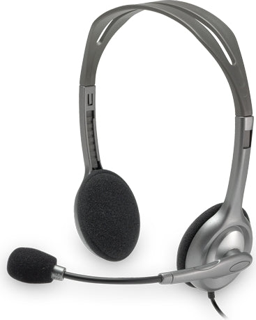 CASTI Logitech, "H110", cu fir, standard, utilizare multimedia, call center, microfon pe brat, conectare prin Jack 3.5 mm x 2, gri, "981-000271"