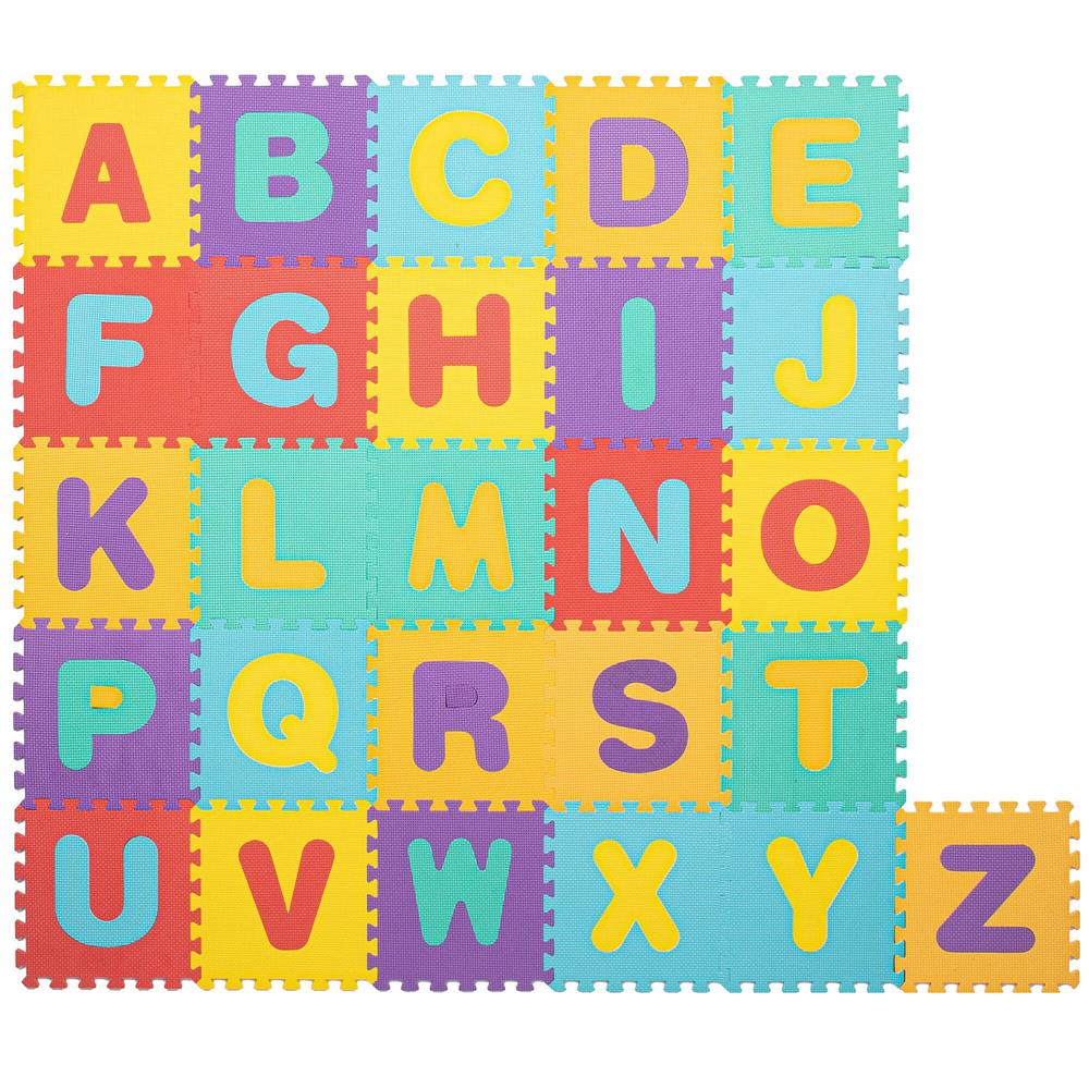 Covor din spuma pentru copii, tip puzzle alfabet, 61 piese, termoizolant, 170x150 cm, multicolor