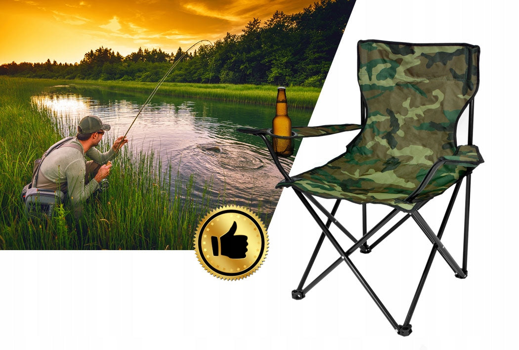 Scaun pliabil camping sau pescuit Sersimo, suport pahar, camuflaj