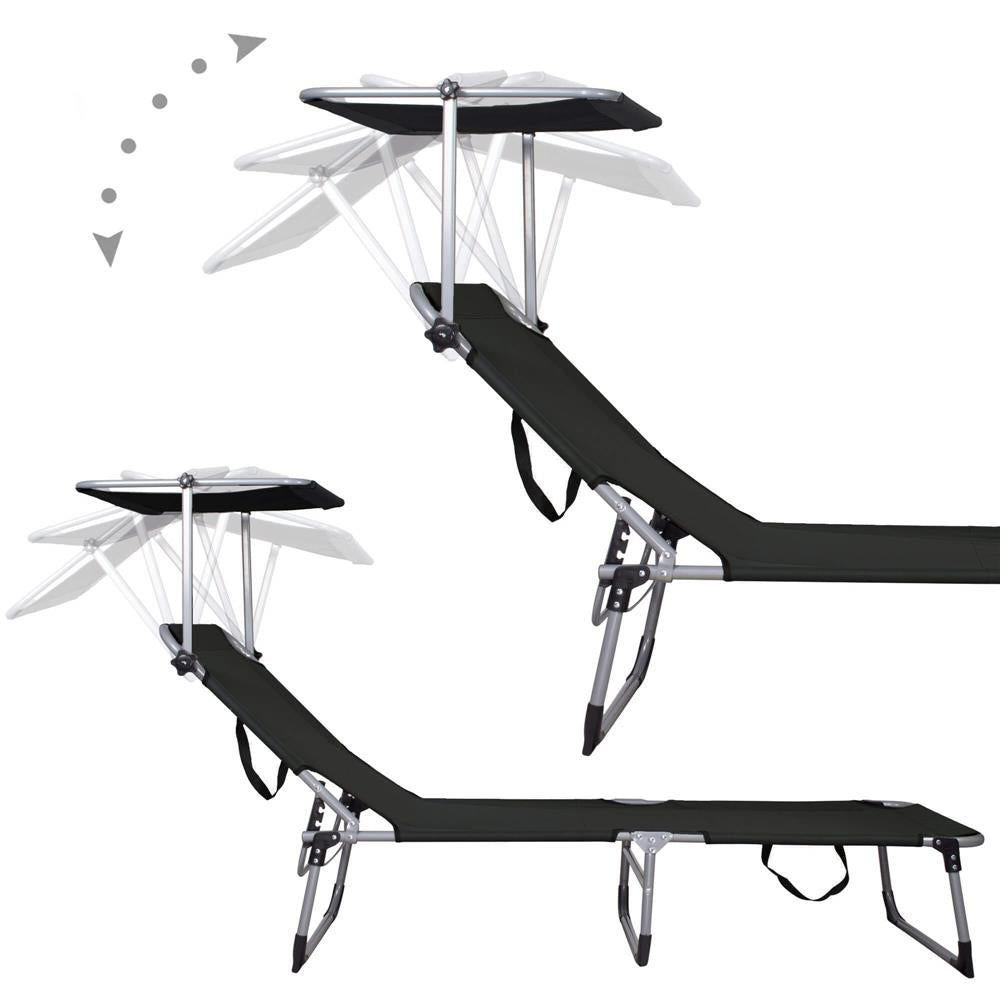Sezlong pliabil cu parasolar, 188x57x38cm, sarcina 120kg, gri antracit
