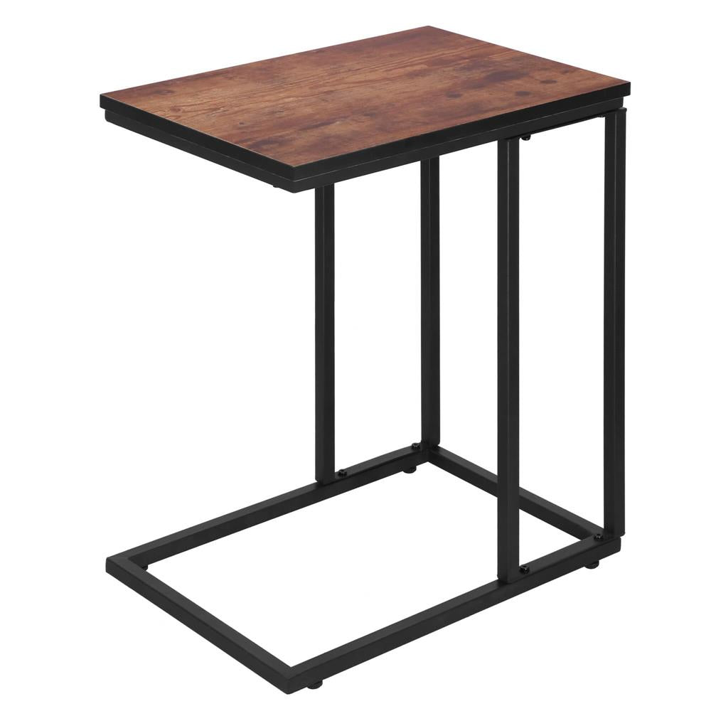 Masuta de cafea, cu cadru de otel si roti, industrial, 35x50x66 cm, maro wenge