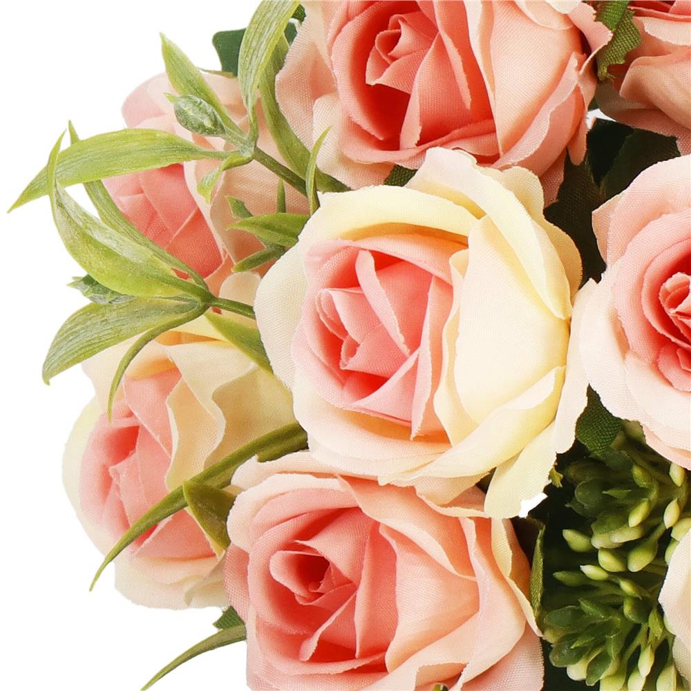 Buchet de flori artificiale din poliester, 10 fire trandafiri, 29cm, roz