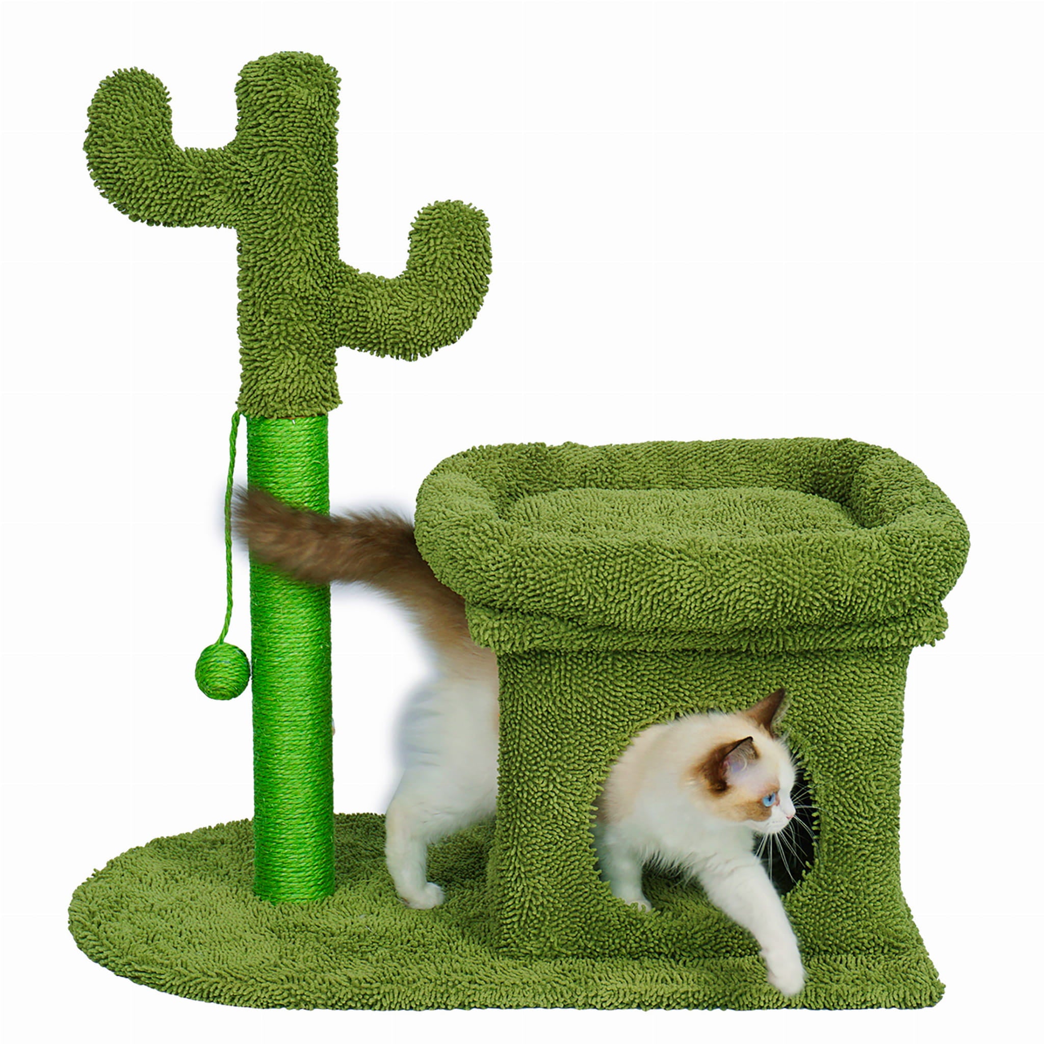 Ansamblu de joaca pentru pisici, model cactus, ascunzatoare, culcus, 63x40x72cm, verde
