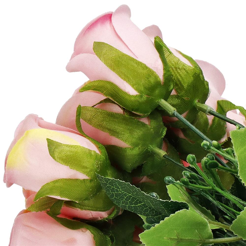 Buchet de flori artificiale din poliester, 12 fire trandafiri, 38cm, roz - 9
