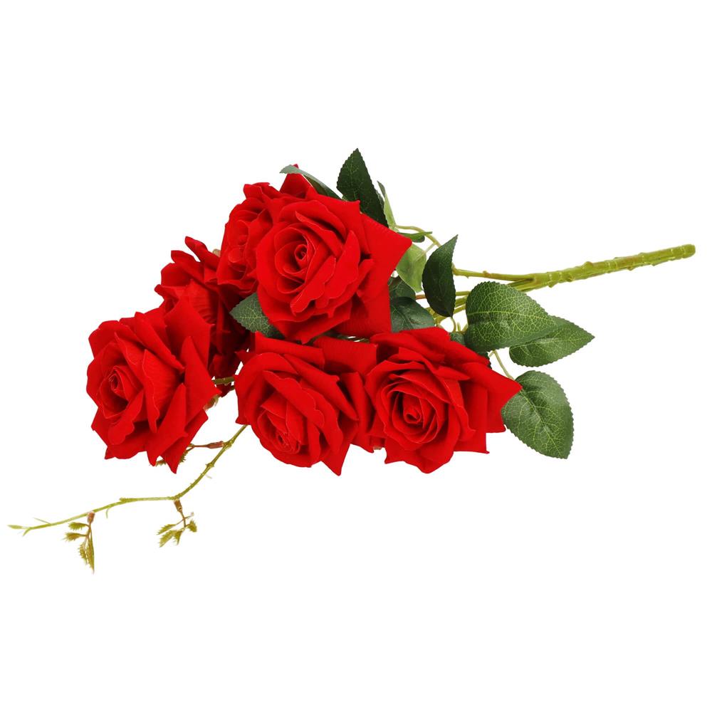Buchet de flori artificiale din poliester, 6 fire trandafiri, 55cm, rosu