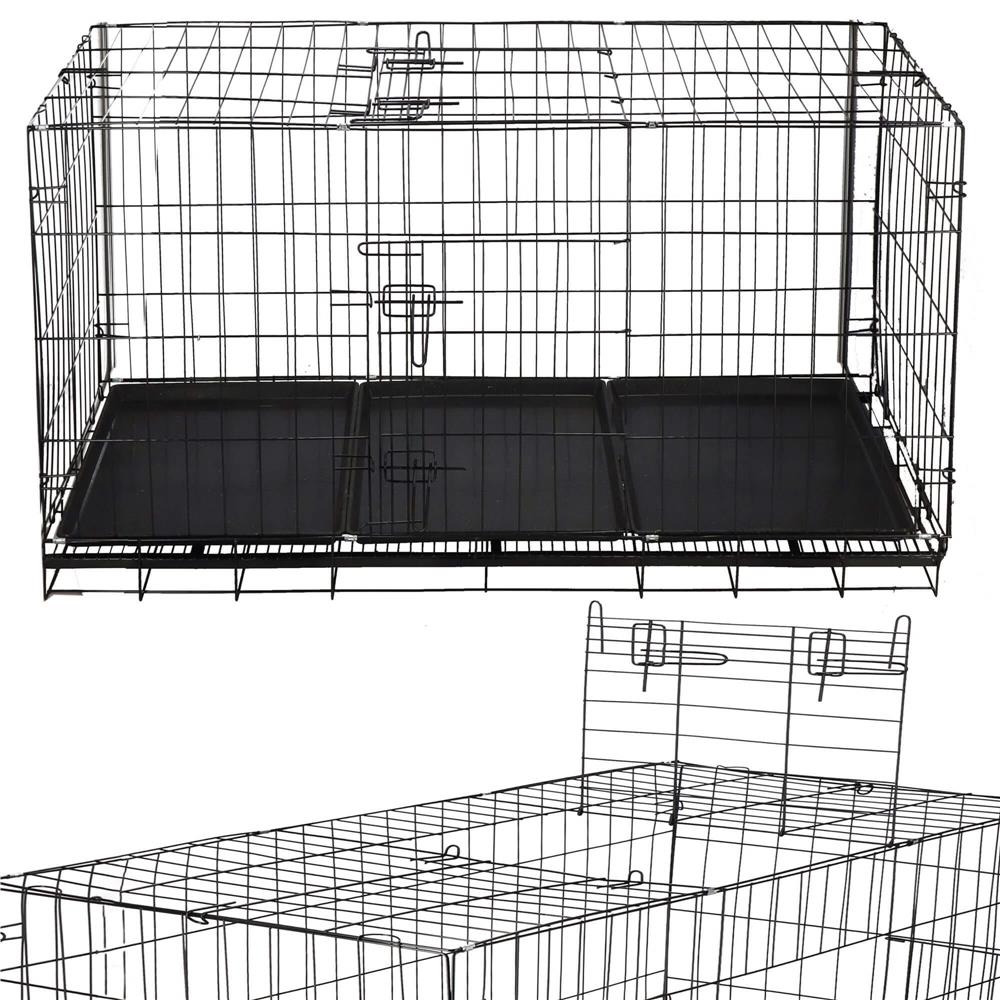Cusca pentru animale, 2 usi, Pliabila din metal, XXL, Negru, 130x70x61 cm