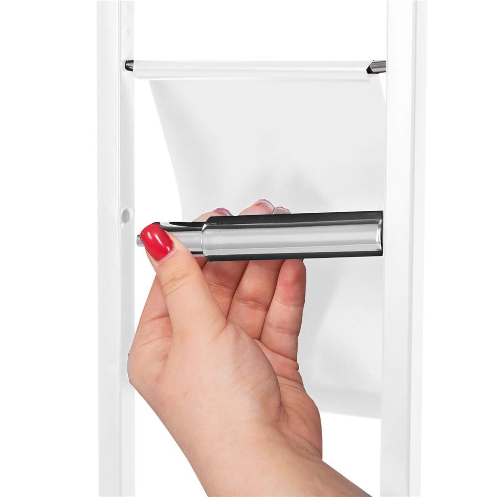 Stand cu perie WC si suport hartie igienica, metal si bambus, 76cm, alb perla