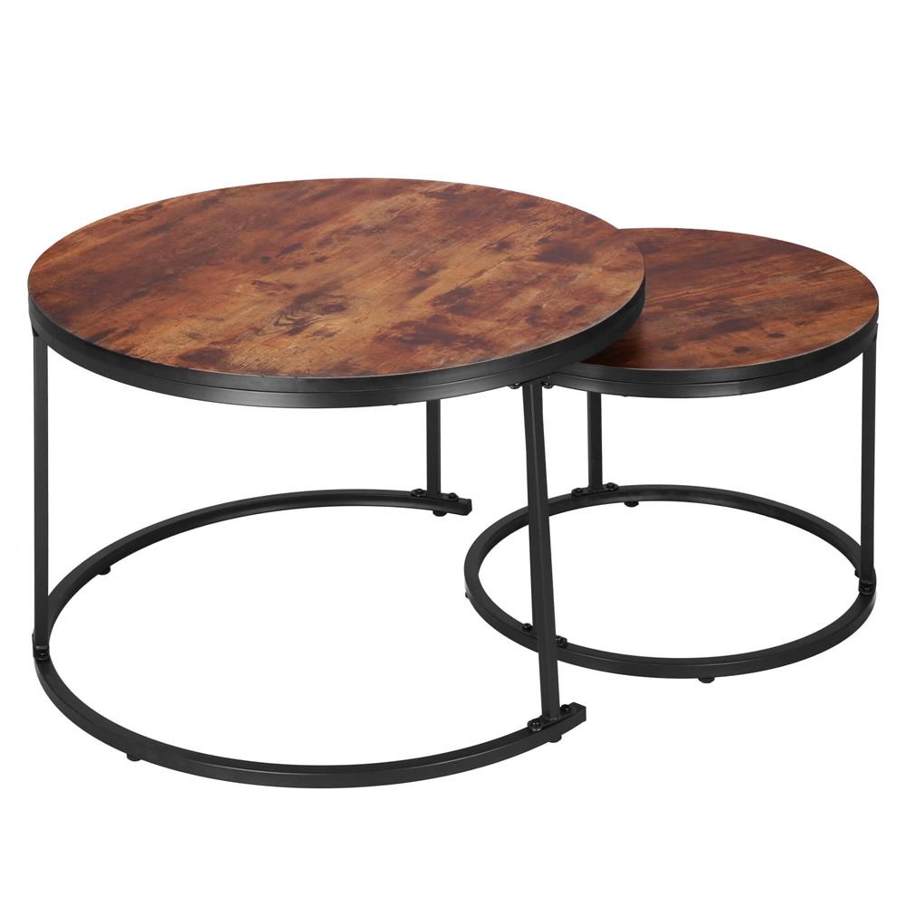 Set 2 mese pentru cafea suprapozabile, cadru otel, 70x70x47 cm si 50x50x40 cm, maro