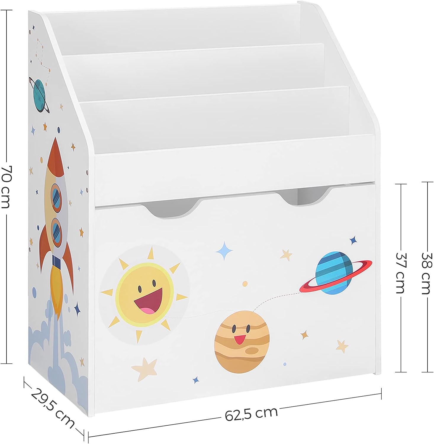 SONGMICS Organizator de jucarii si carti pentru copii, multifunctional, cutie detasabila cu roti, 63x30x70cm, alb