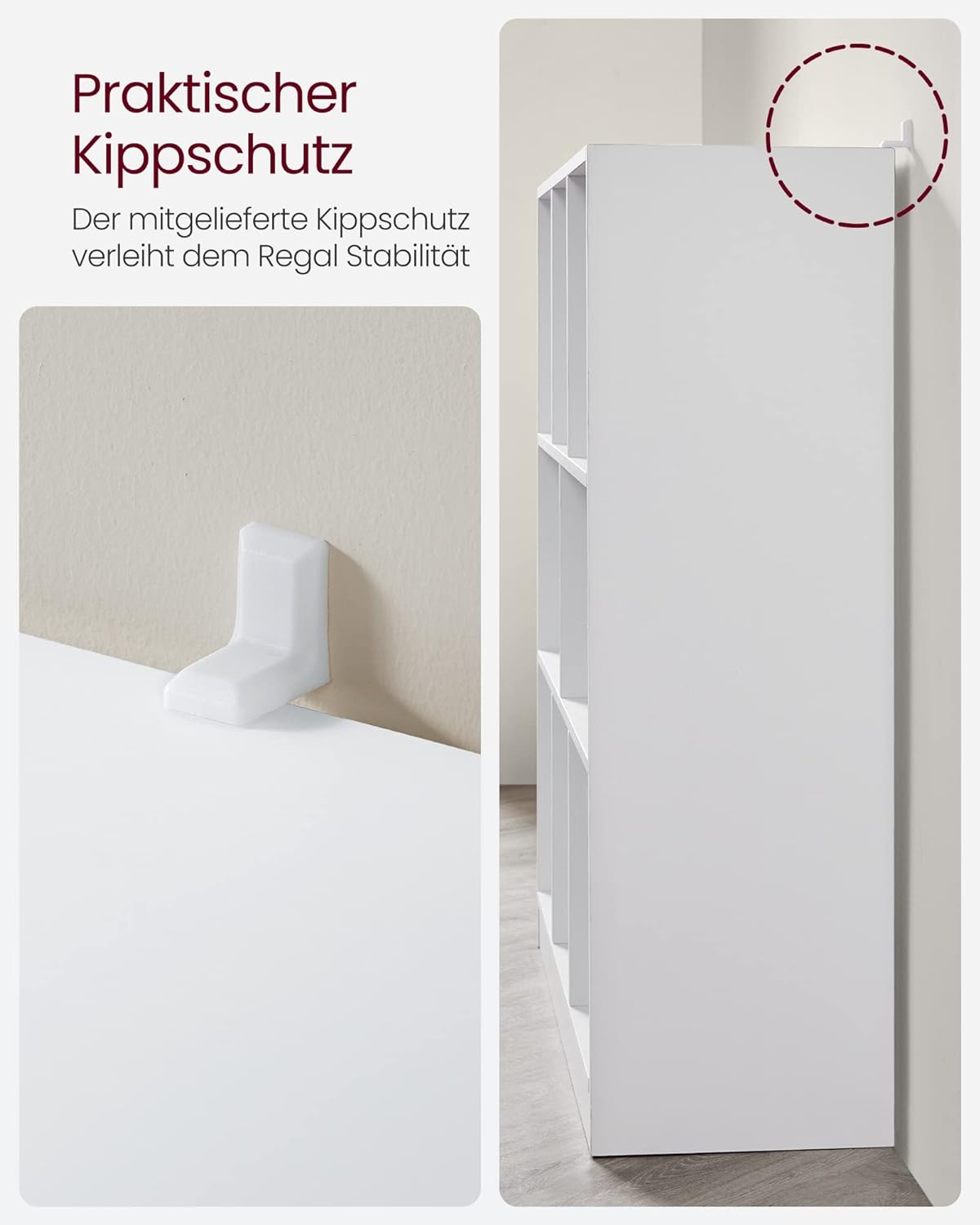 VASAGLE Biblioteca, raft cu 8 unitati de depozitare, pentru living, din lemn, 30x98x100cm, alb