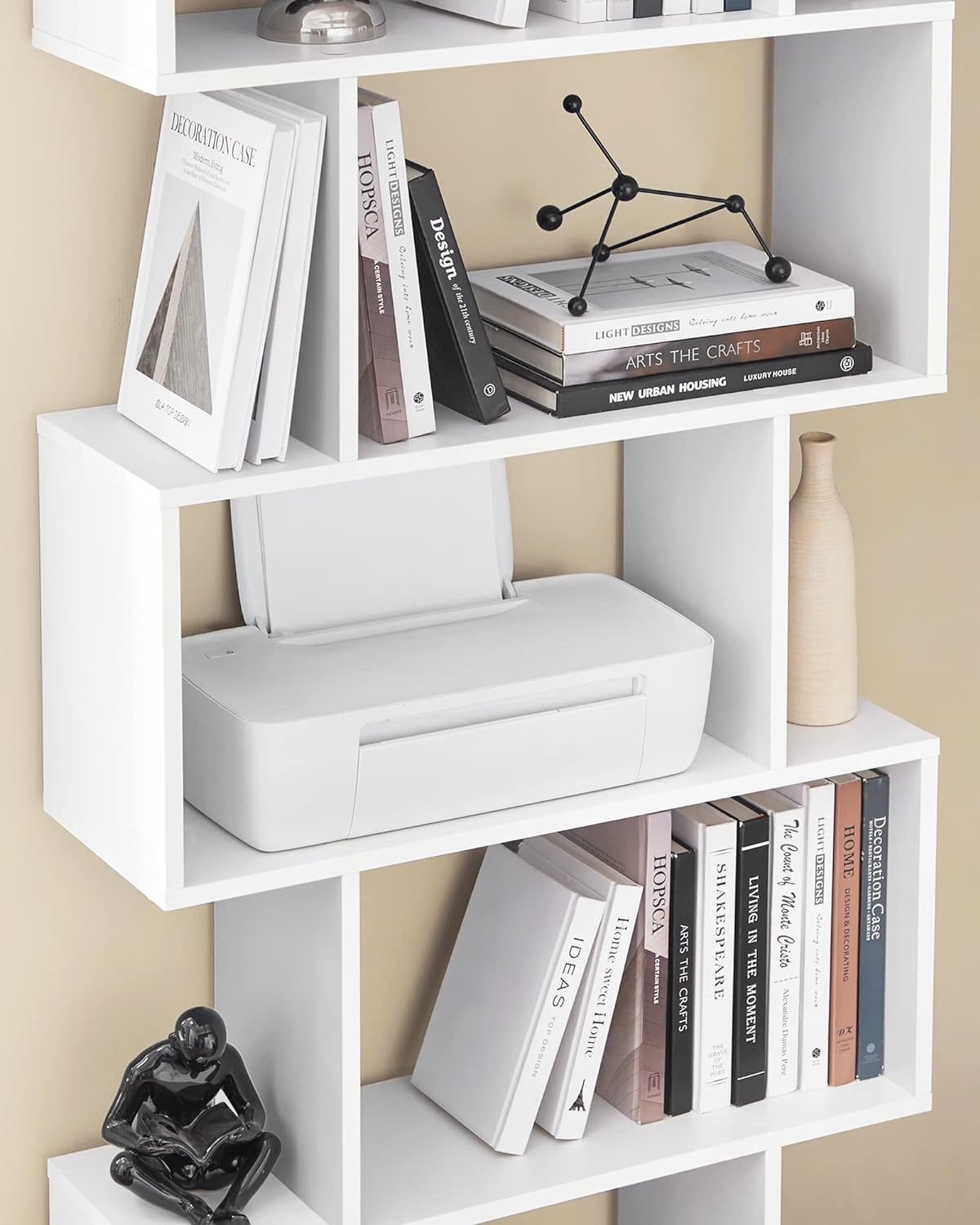 VASAGLE Biblioteca, raft cu 6 unitati de depozitare, pentru living, din lemn, 24x190x70cm, alb