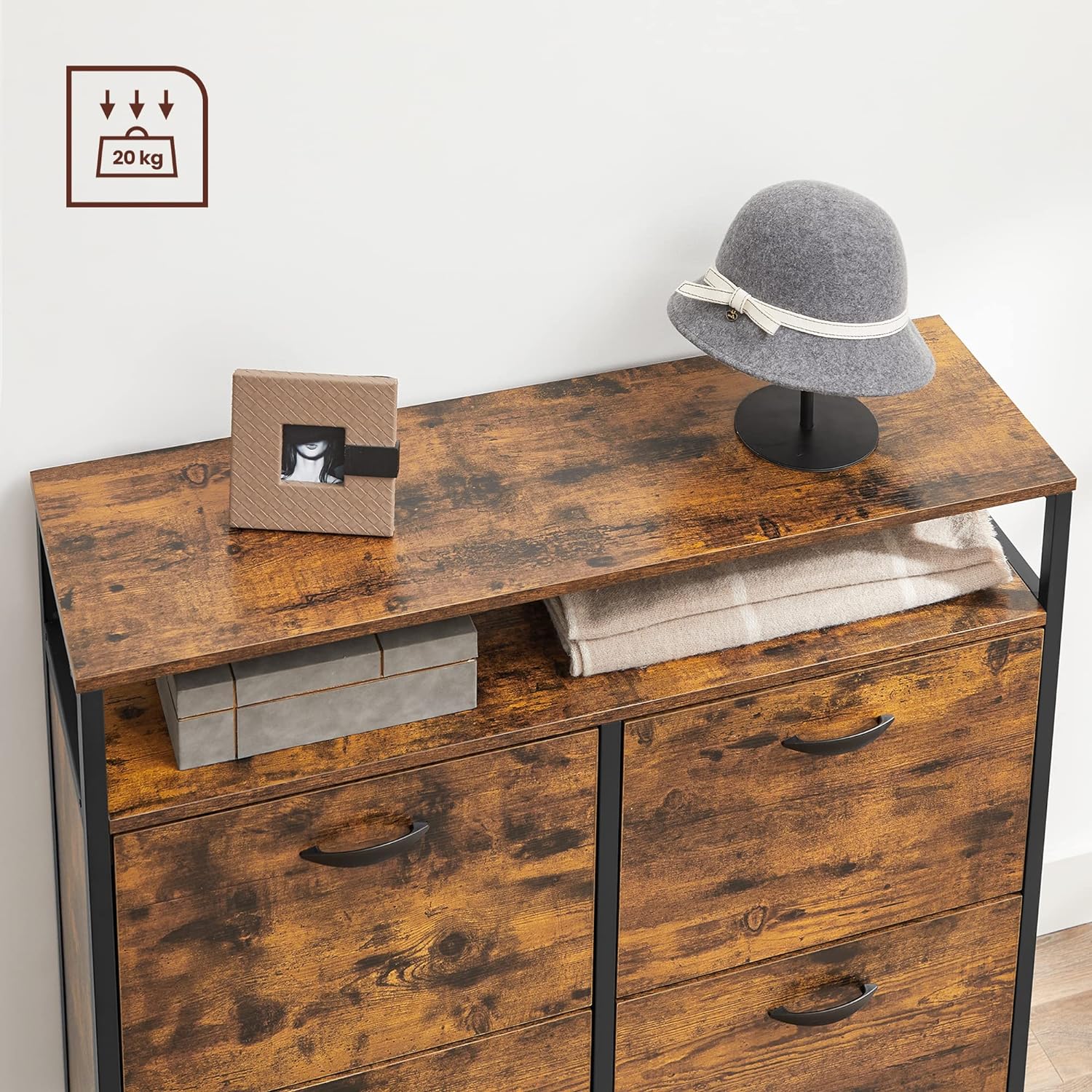 VASAGLE Dulap pantofi din MDF cu ​​4 usi basculante, pentru 12-20 perechi, 98x30x95cm, maro rustic si negru