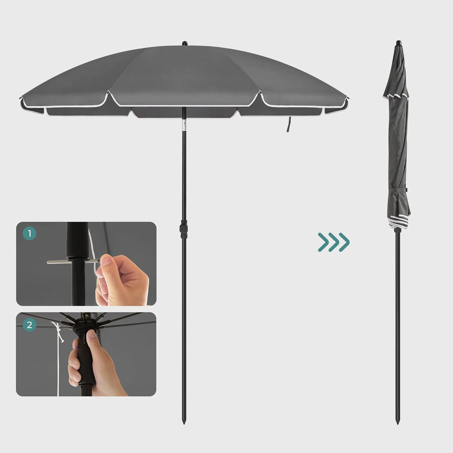 SONGMICS Umbrela terasa gradina sau plaja, cu inclinare, husa, diametru 160cm, gri