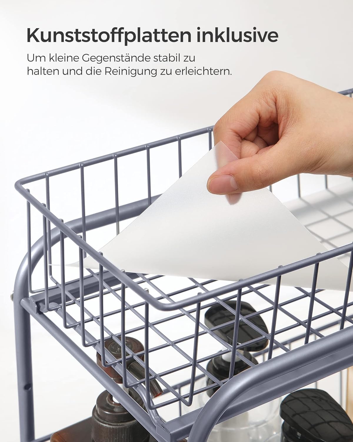SONGMICS Raft organizator de depozitare cu 2 niveluri, cu sertare glisante, pentru bucatarie sau baie, 21x37x34cm, argintiu