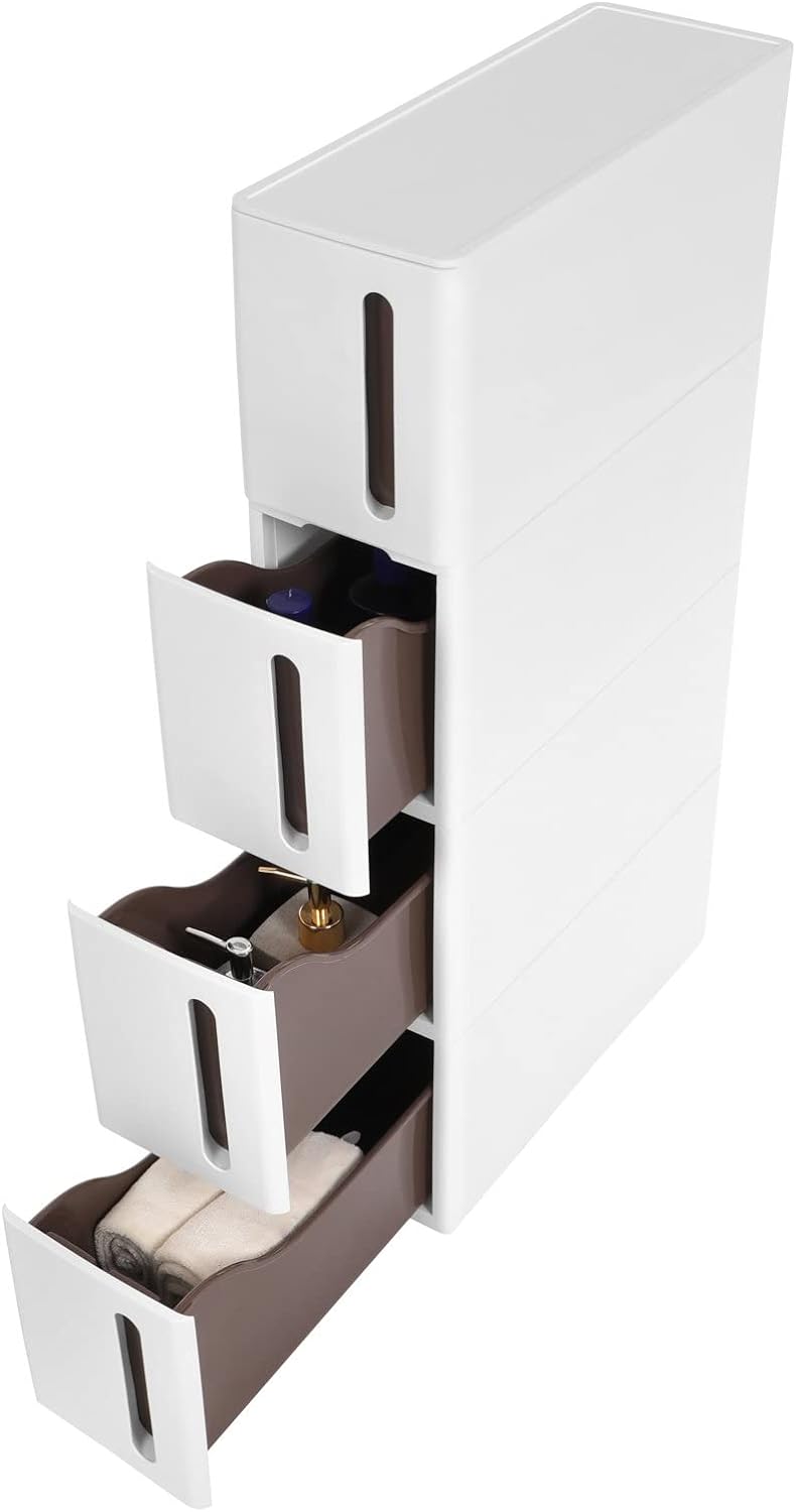 SONGMICS Dulap de depozitare pe roti, pentru bucatarie sau baie, din plastic, cu 4 nivele, 45x17x84cm, alb
