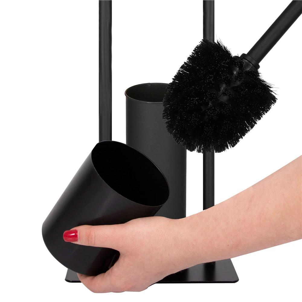 Stand cu perie WC si suport hartie igienica, metal, 80cm, negru mat