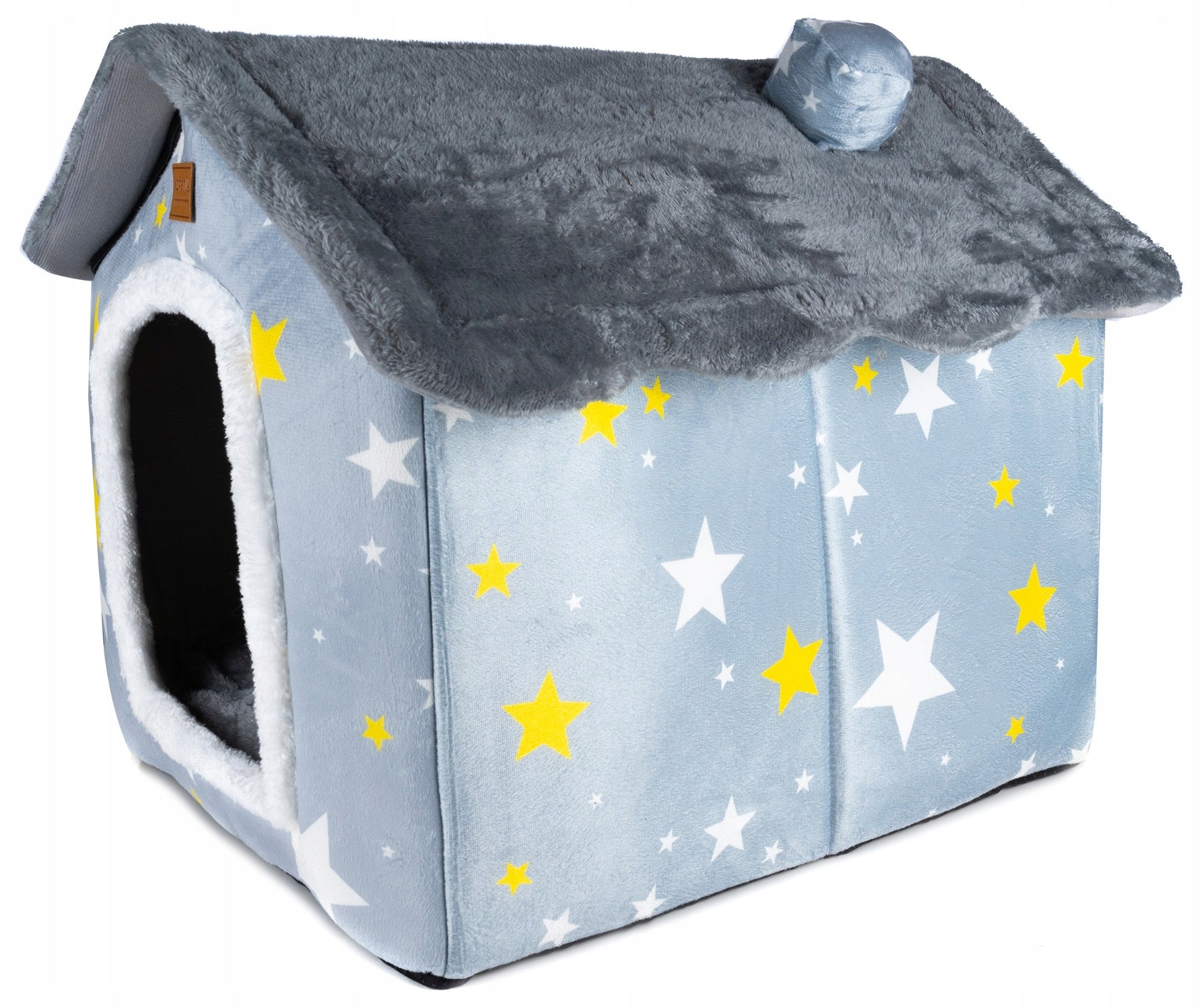 Cusca pentru pisici sau caini de talie mica, pentru interior, din catifea si bumbac, perna inclusa, 52x43x50cm