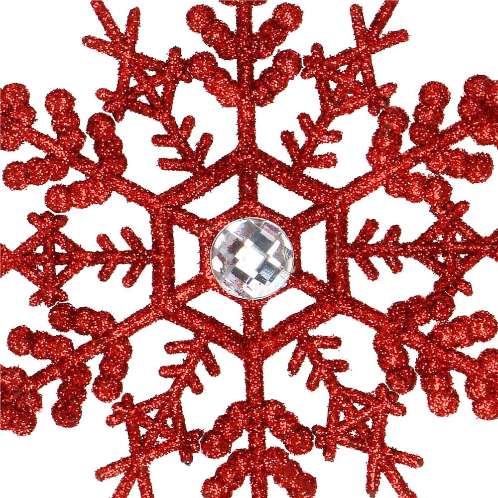 Decoratiune brad fulg de zapada cu cristal, set 2 bucati, 12cm, rosu