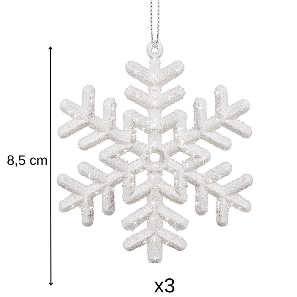 Decoratiune brad fulg de zapada, set 3 bucati, 8cm, alb