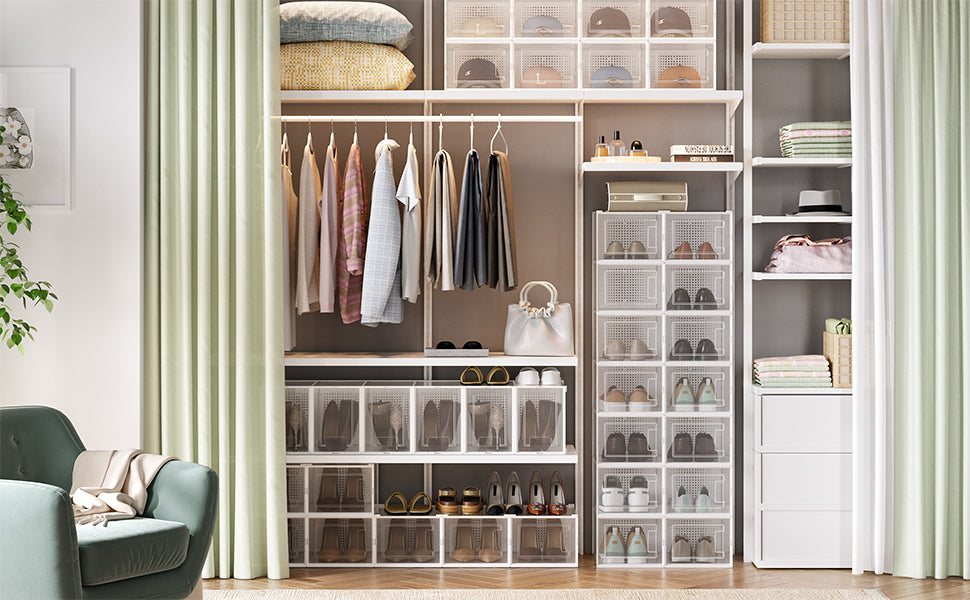 SONGMICS Cutii de pantofi, set de 18 organizatoare stivuibile, structura rezistenta ABS, 35x25x19cm, transparent