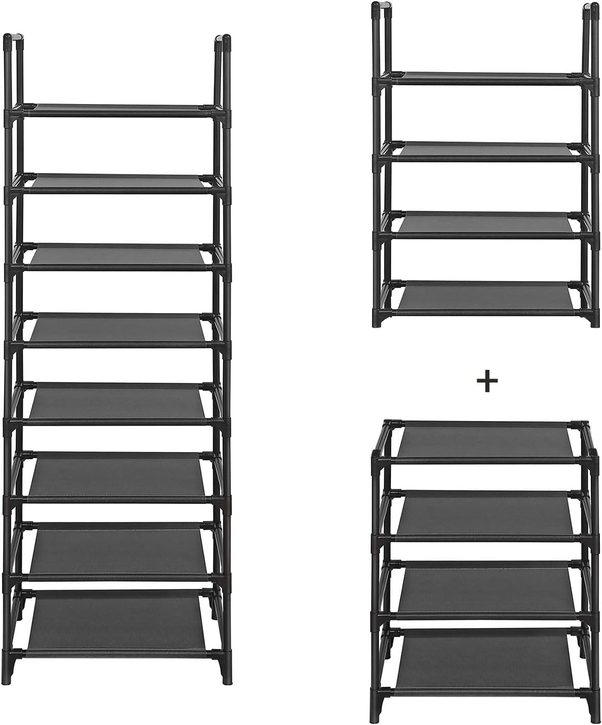 SONGMICS Raft de depozitare pantofi pe 8 niveluri, metal, instalare modulara, 28x46x145cm, negru