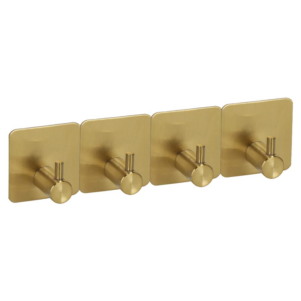 Set 4 agatatori tip cuier pentru baie, sistem fixare inclus, aluminiu, auriu