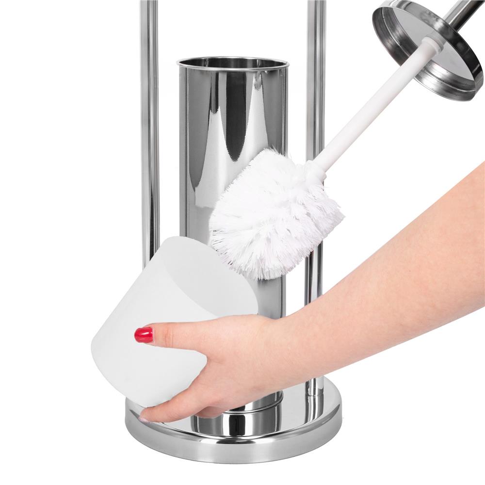 Stand cu perie WC si suport hartie igienica, inox, 80cm, argintiu cromat