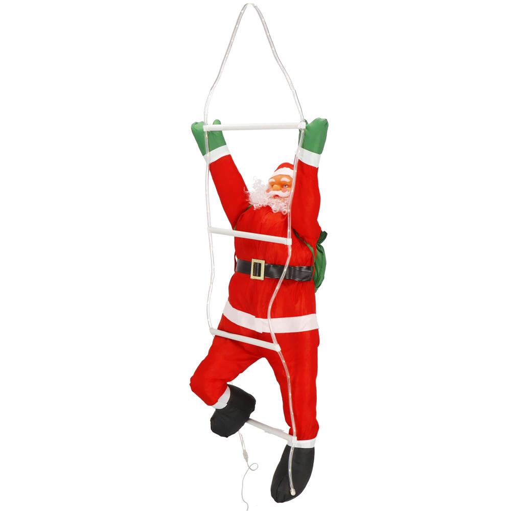 Figurina Craciun, Mos Craciun pe scara, cu iluminare LED, alimentare USB, pentru interior