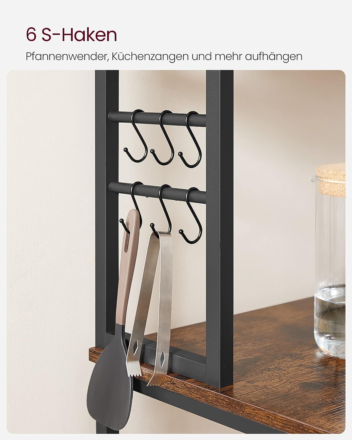 VASAGLE Raft de bucatarie cu spatiu pentru cuptorul cu microunde, 6 rafturi, otel, industrial, 40x80x167cm, maro retro si negru