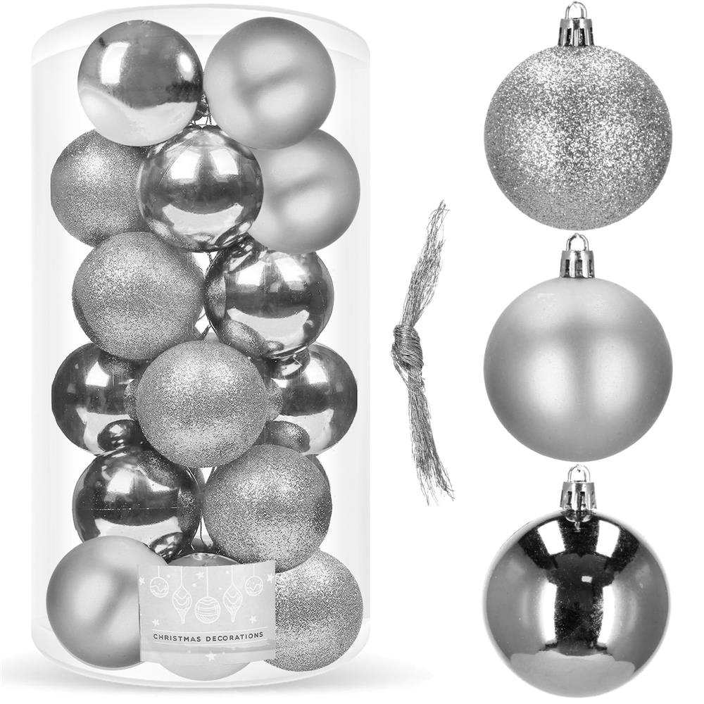 Set globuri de Craciun, 20 bucati, 3 modele, 4cm, argintiu