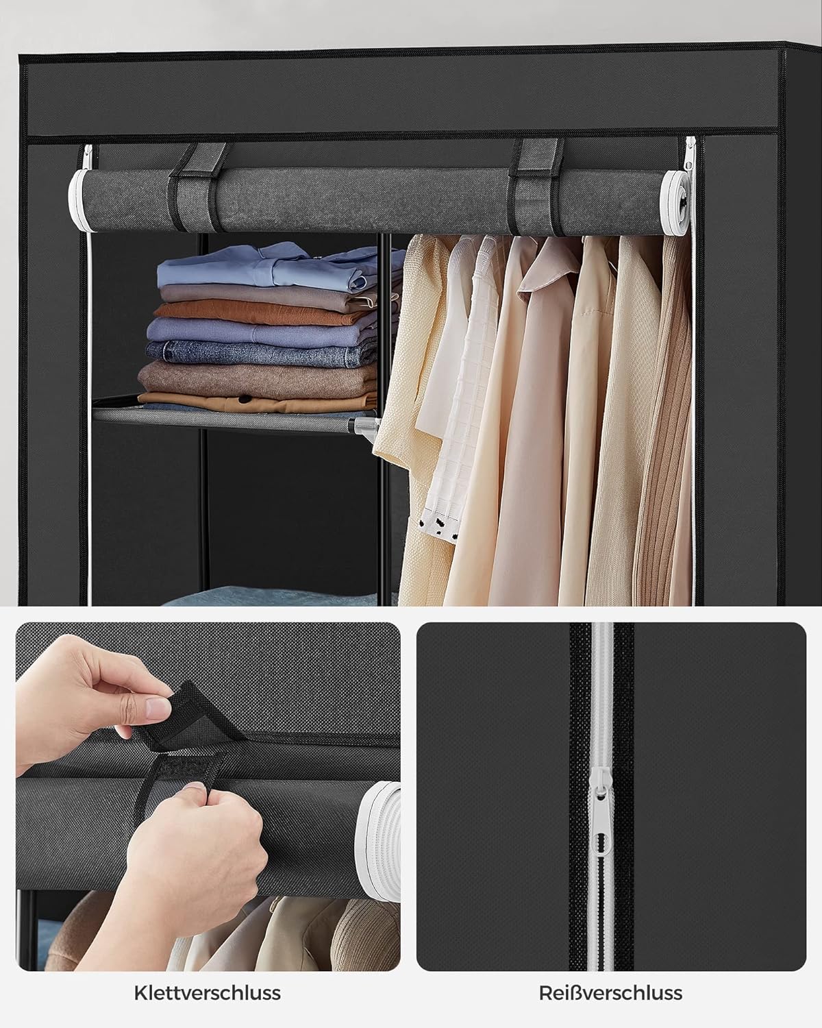 SONGMICS Garderoba pentru depozitarea hainelor, din material textil, design personalizabil, 45x88x170cm, gri