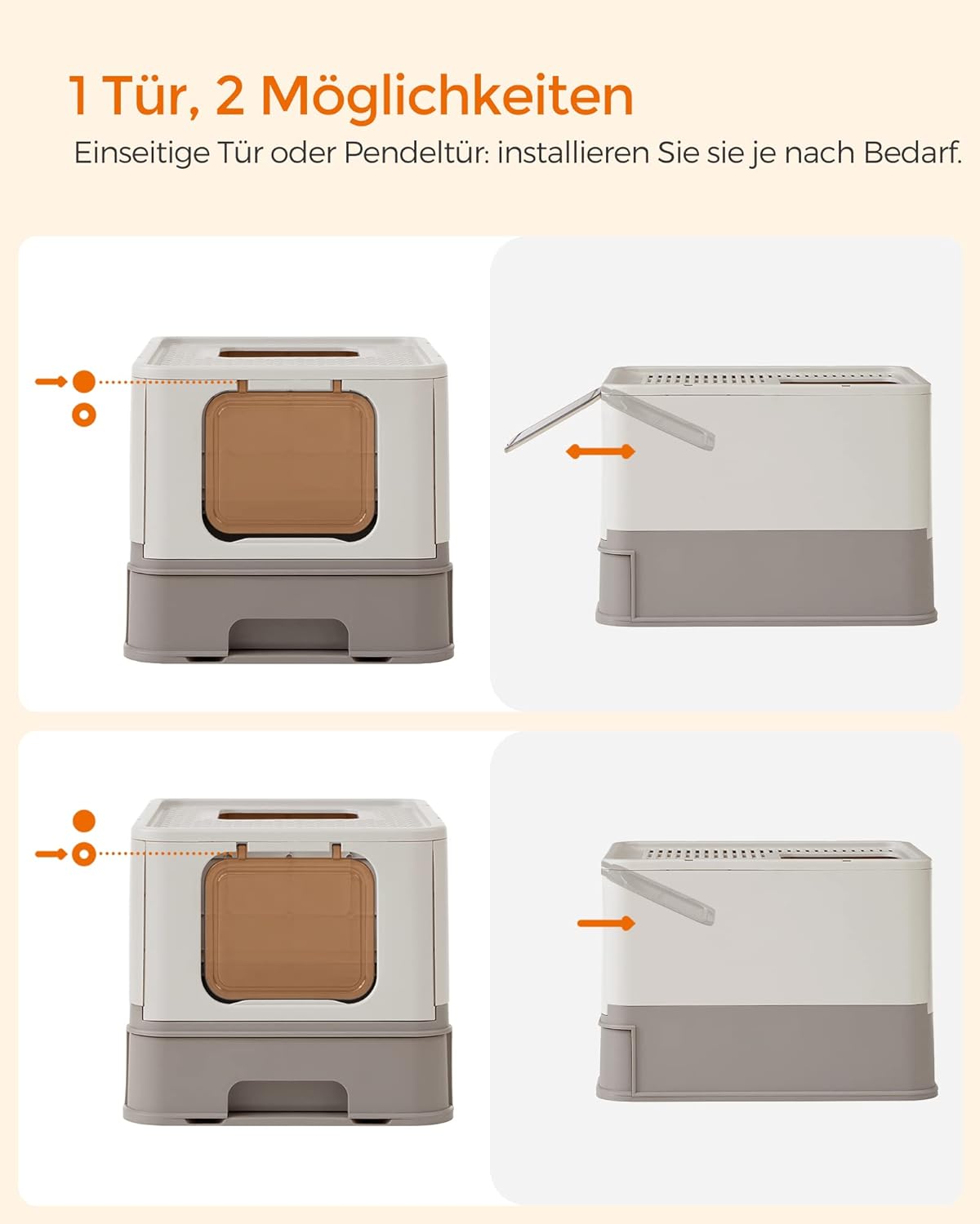 FEANDREA Litiera pentru pisici cu capac, tava extensibila, pentru pisici de pana la 15 kg, 54x43x38cm, gri