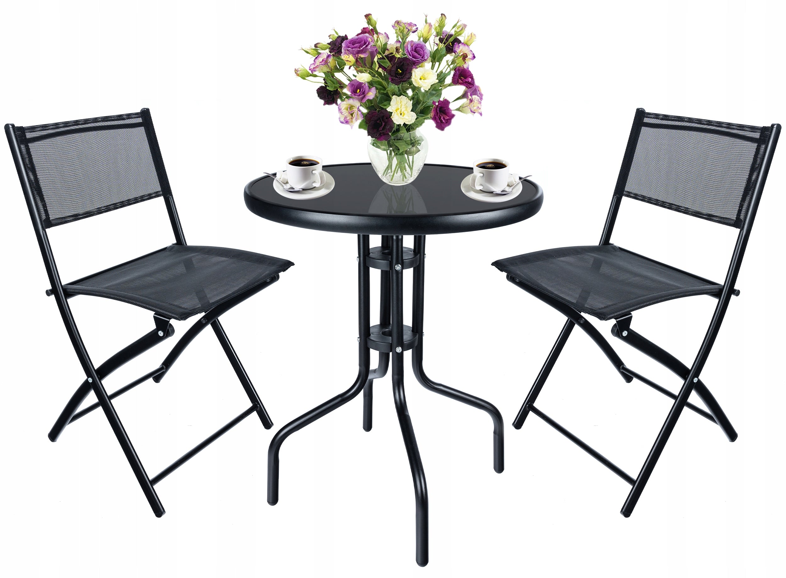 Set mobilier gradina Oneiro, 2 scaune pliabile, 1 masa, negru