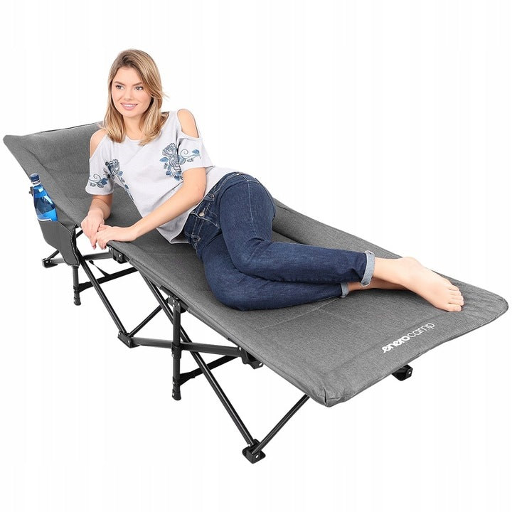 Pat pliant pentru camping, cu saltea si perna, structura metalica, 190x70x37cm, gri