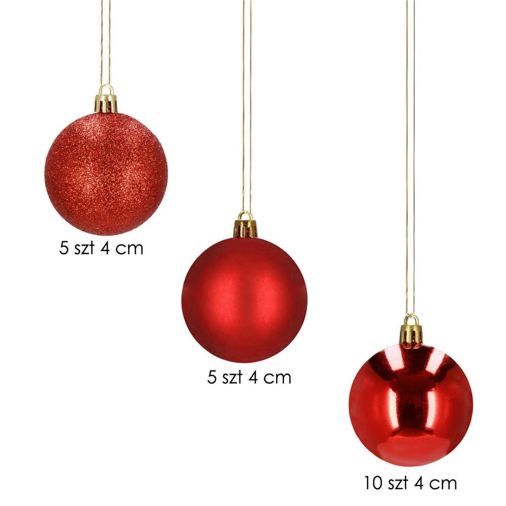 Set globuri de Craciun, 20 bucati, 3 modele, 4cm, rosu