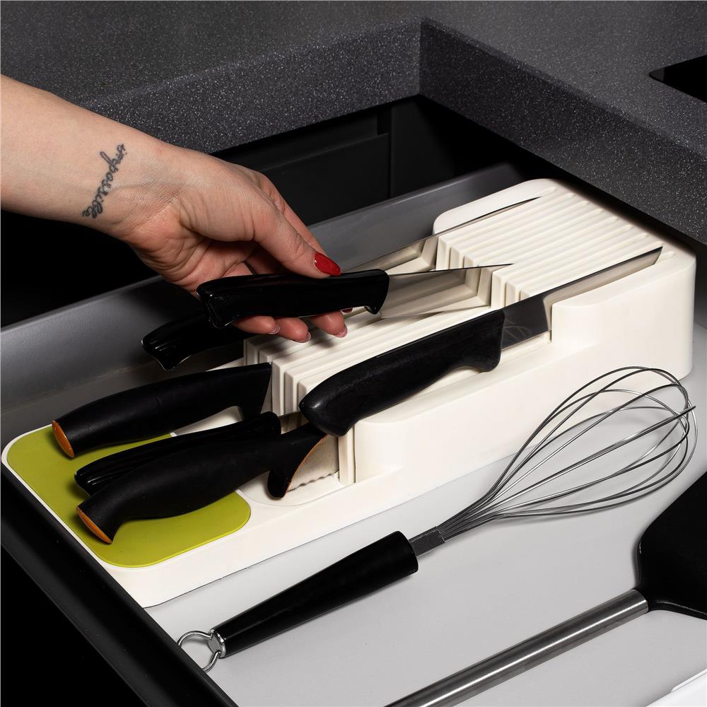 Organizator cutite pentru sertar, 9 compartimente, 40x14cm, alb