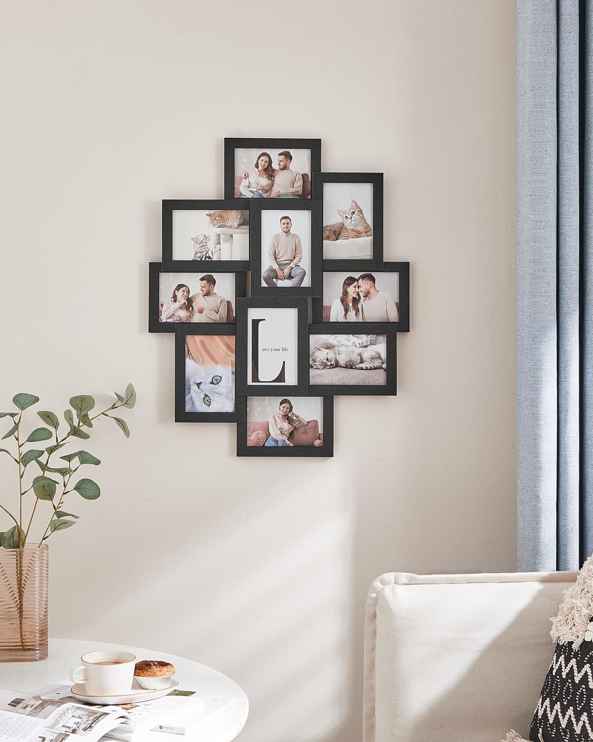 SONGMICS Rama foto de perete din MDF, colaj de 10 fotografii, 60x49cm, negru