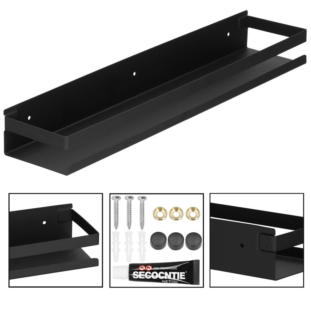 Raft de baie cu 2 sisteme instalare pe perete, aluminiu, 50x10x6cm, negru