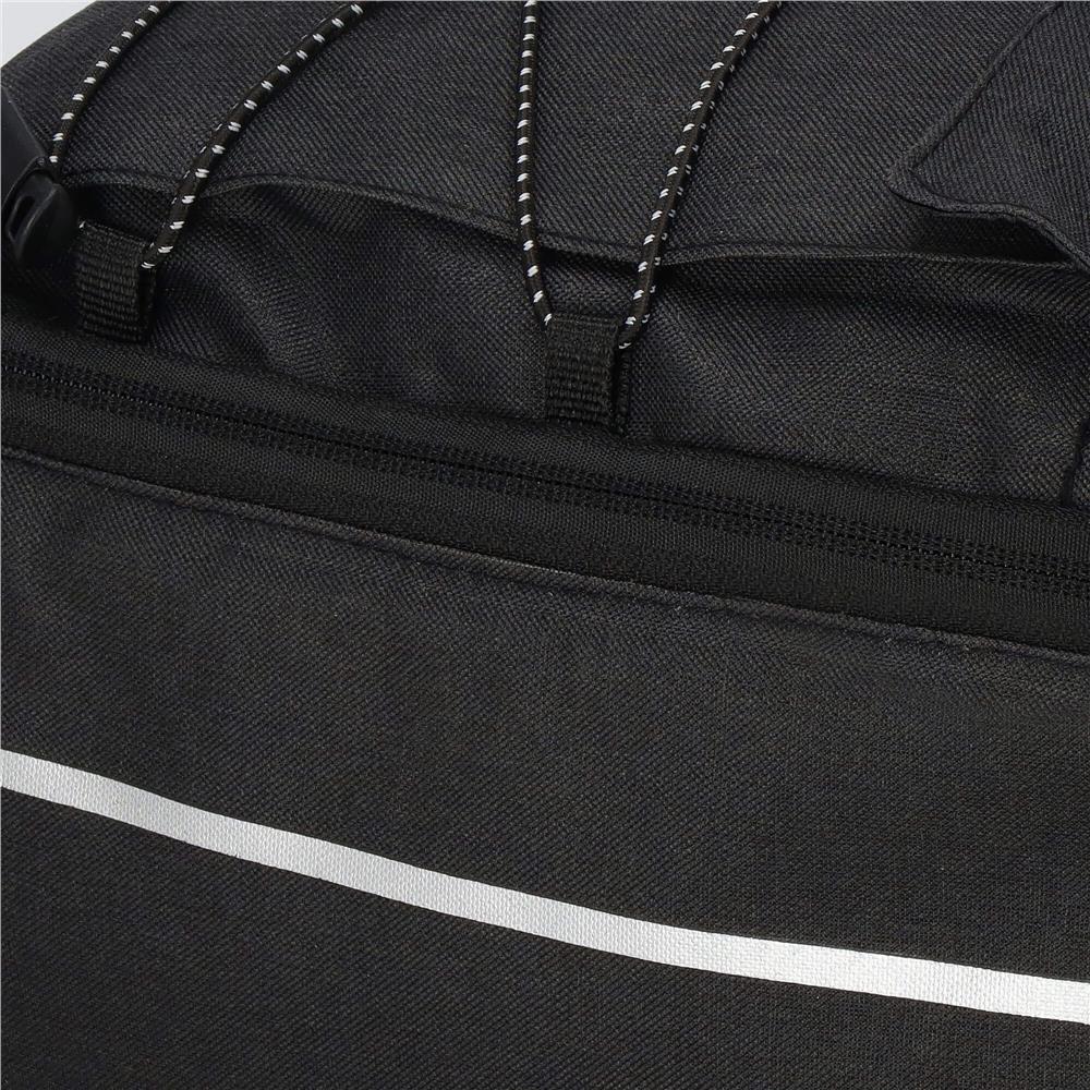 Geanta portbagaj bicicleta, 1 compartiment si 2 buzunare laterale, 38x14x16cm, negru cu elemente reflectorizante gri