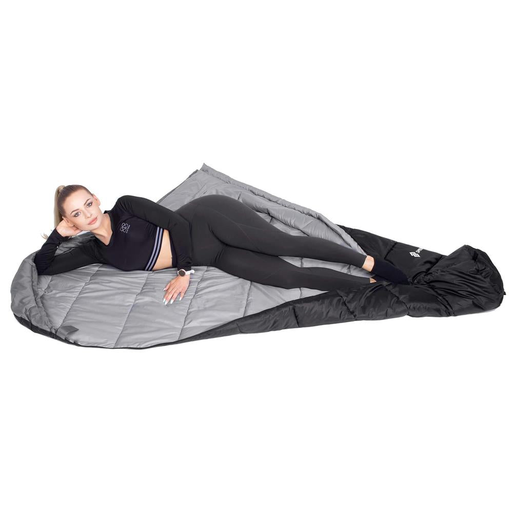 Sac de dormit tip mumie, cu geanta de transport, 210x80cm, 0-10grade, culoare negru gri