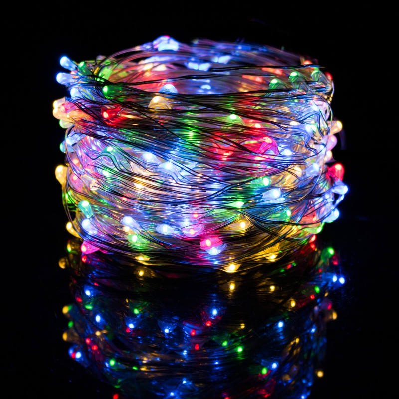 Instalatie lumina decorativa cu 300 LED-uri, 30m, pentru interior/exterior, iluminare multicolor