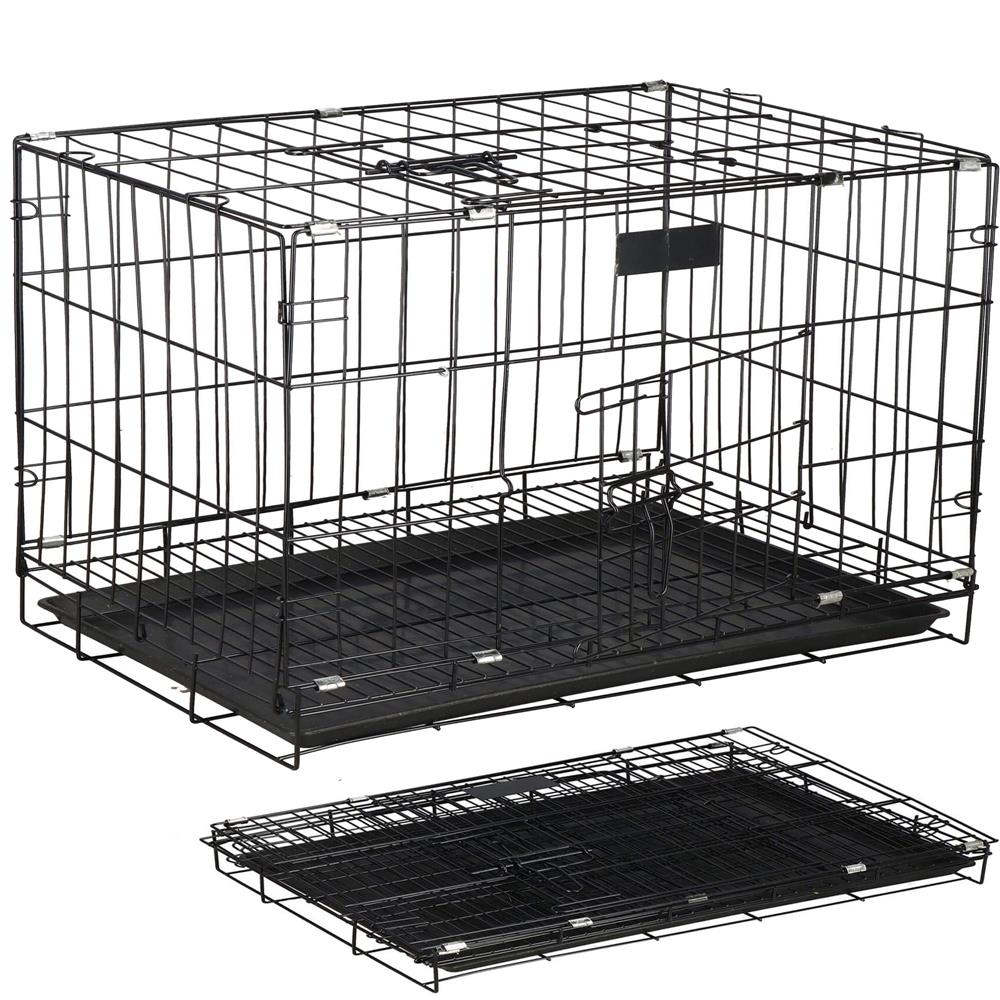 Cusca pentru animale, 2 usi, Pliabila din metal, XL, Negru, 93x67x56 cm