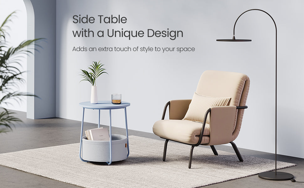 VASAGLE Masuta de cafea rotunda cu cos de stofa, stil modern, 45x50cm, albastru
