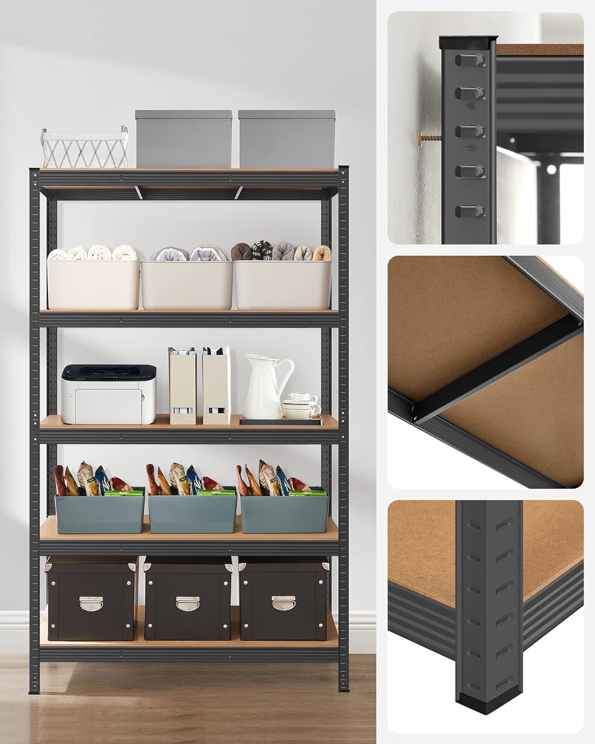 SONGMICS Raft de depozitare metalic, cu rafturi din PAL, 5 polite, max. 875 kg, 200x120x60cm, negru